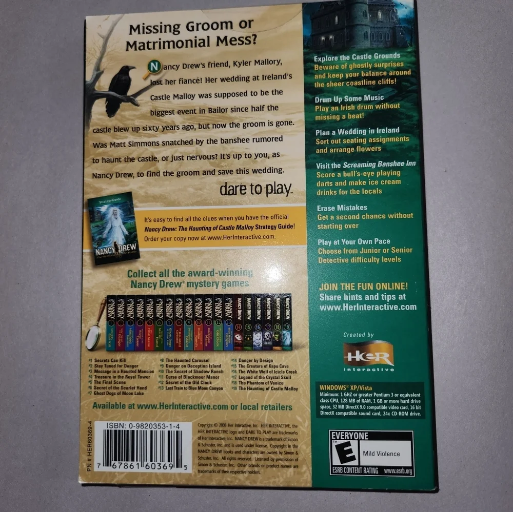 2008 Nancy Drew The Haunting Of Castle Malloy #19 PC Game CD ROM New Sealed Her